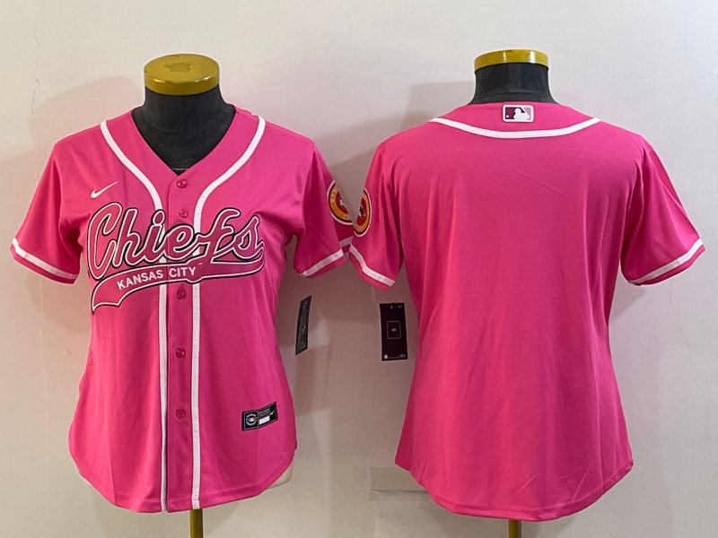 Women's Kansas City Chiefs Blank Pink With Patch Cool Base Stitched Baseball Jersey(Run Small) Women's Kansas City Chiefs Blank Pink With Patch Cool Base Stitched Baseball Jersey(Run Small)